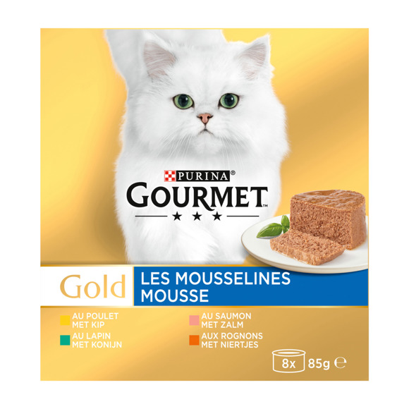 Gourmet Gold Mousse met Kip, Met Zalm, Met Met Konijn 8x85g - Huisdierproducten online bestellen? | Coop.nl | Coop